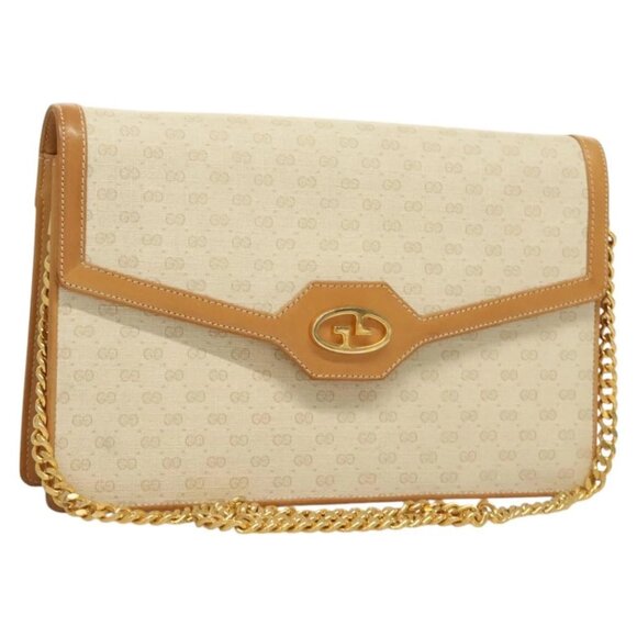 GUCCI Micro GG Supreme Chain Shoulder Bag PVC White Gold Auth BA3303 - Picture 1 of 16